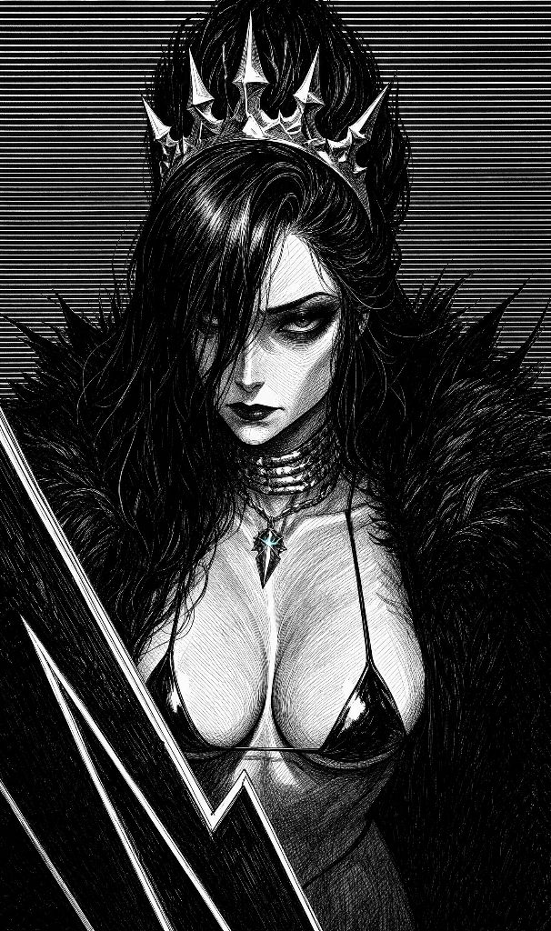 Monochromatic ink illustration rendered in a dark manga-adjacent fine-art
